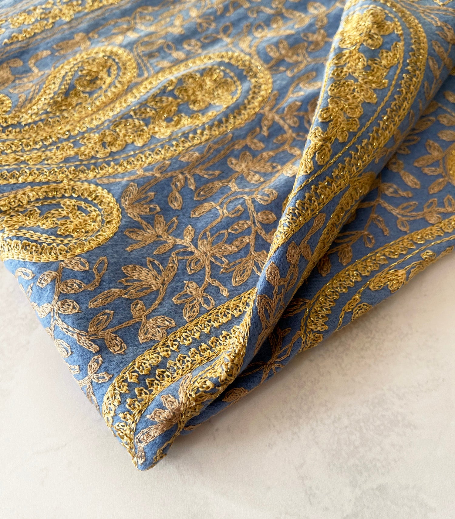 LARGE BABY BLUE PAISLEY CASHMERE COTTON BLEND WINTER SHAWL BLANKET SCARF