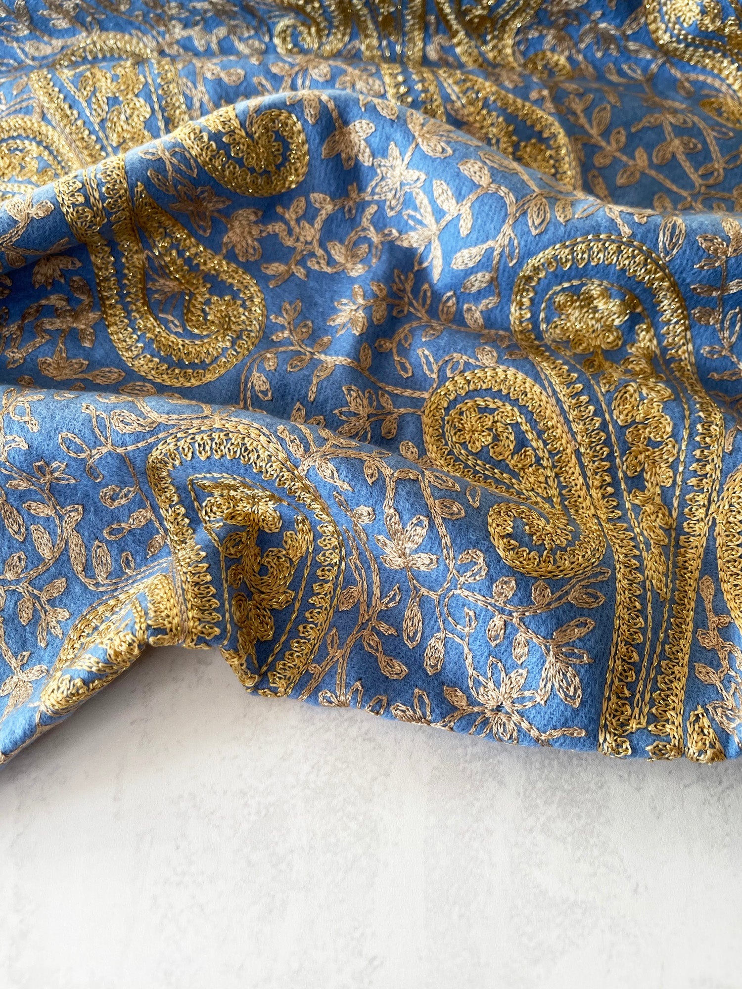 LARGE BABY BLUE PAISLEY CASHMERE COTTON BLEND WINTER SHAWL BLANKET SCARF