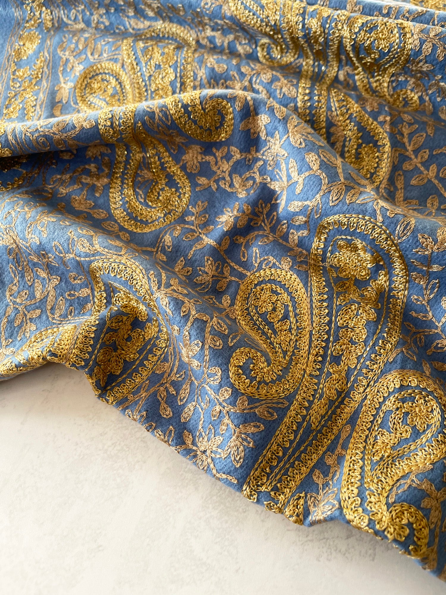 LARGE BABY BLUE PAISLEY CASHMERE COTTON BLEND WINTER SHAWL BLANKET SCARF