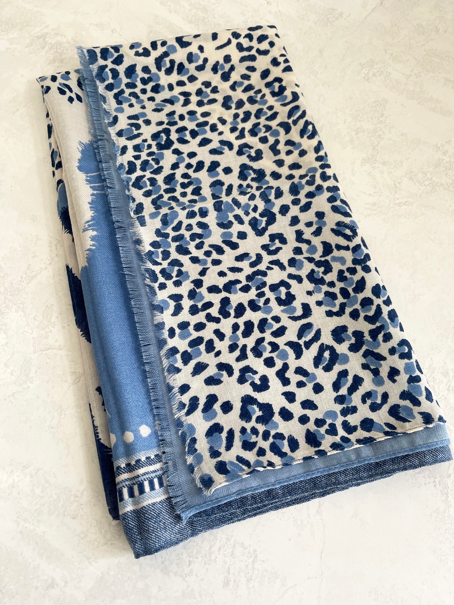 LARGE BABY BLUE TIGER AND LEOPARD PRINT SHAWL SCARF