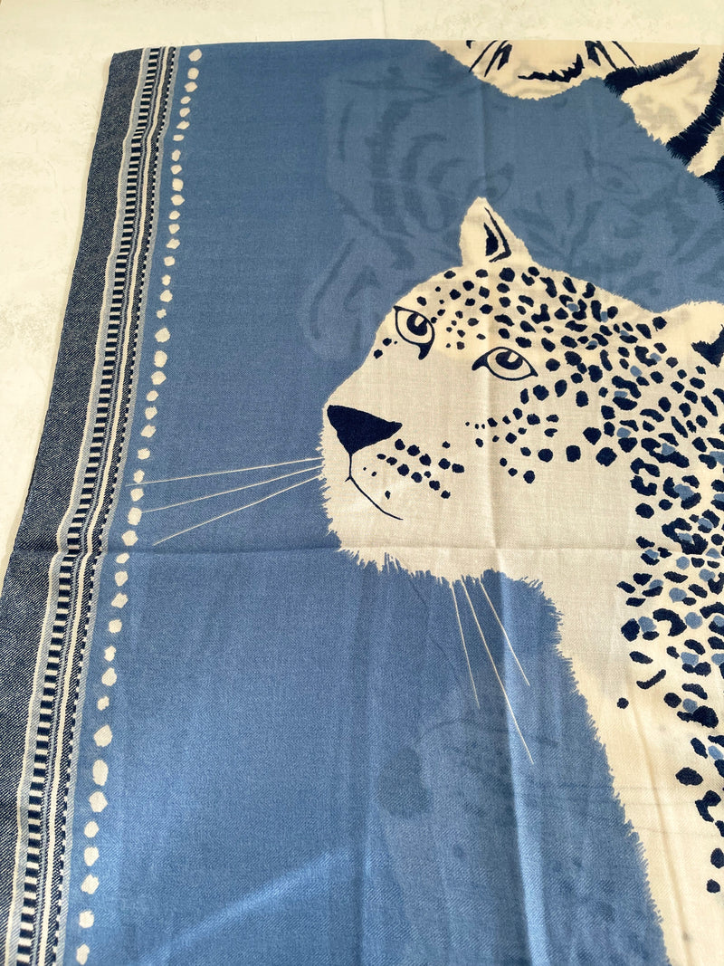 LARGE BABY BLUE TIGER AND LEOPARD PRINT SHAWL SCARF