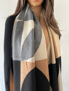 LARGE BLACK CASHMERE RETRO PRINT REVERSIBLE WINTER SHAWL BLANKET SCARF