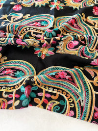 LARGE BLACK COLOURFUL PAISLEY CASHMERE COTTON BLEND WINTER SHAWL BLANKET SCARF