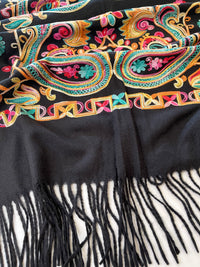 LARGE BLACK COLOURFUL PAISLEY CASHMERE COTTON BLEND WINTER SHAWL BLANKET SCARF