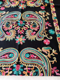 LARGE BLACK COLOURFUL PAISLEY CASHMERE COTTON BLEND WINTER SHAWL BLANKET SCARF