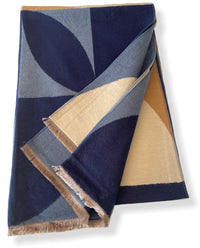 LARGE BLUE CASHMERE RETRO PRINT REVERSIBLE WINTER SHAWL BLANKET SCARF