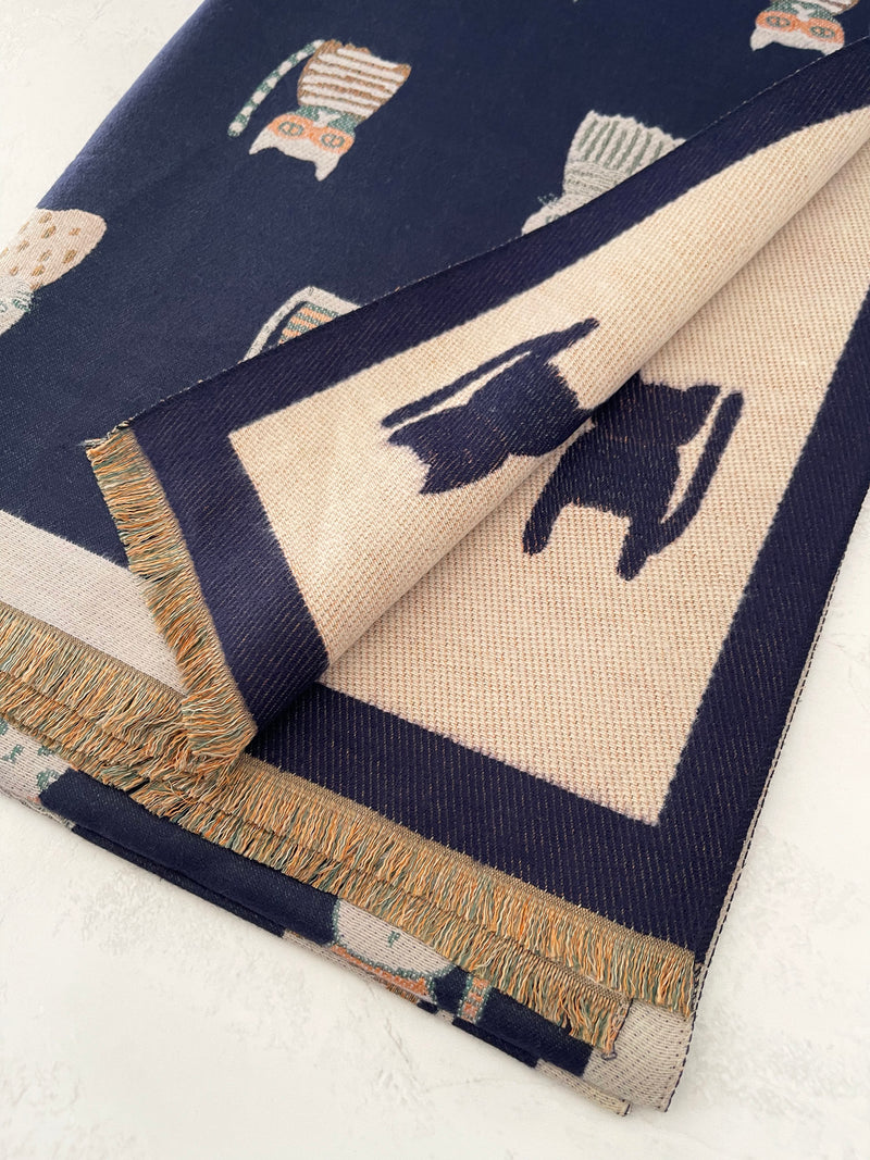 LARGE BLUE CAT THICK REVERSIBLE WINTER SHAWL BLANKET SCARF