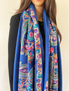 LARGE BLUE COLOURFUL PAISLEY CASHMERE COTTON BLEND WINTER SHAWL BLANKET SCARF