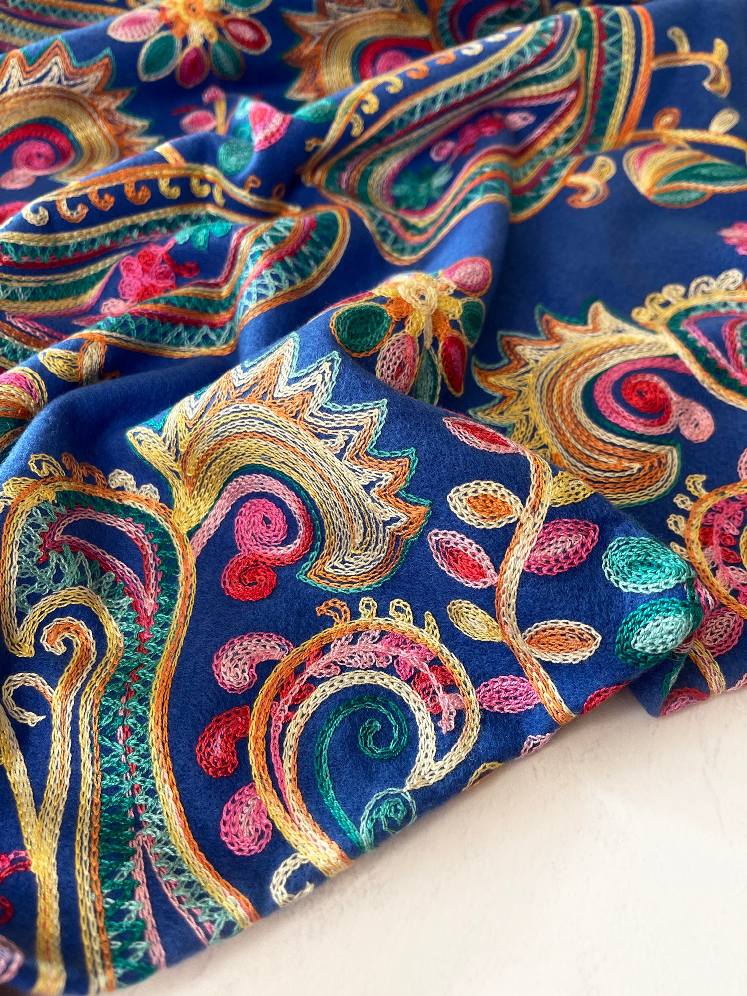 LARGE BLUE COLOURFUL PAISLEY CASHMERE COTTON BLEND WINTER SHAWL BLANKET SCARF