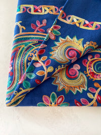 LARGE BLUE COLOURFUL PAISLEY CASHMERE COTTON BLEND WINTER SHAWL BLANKET SCARF