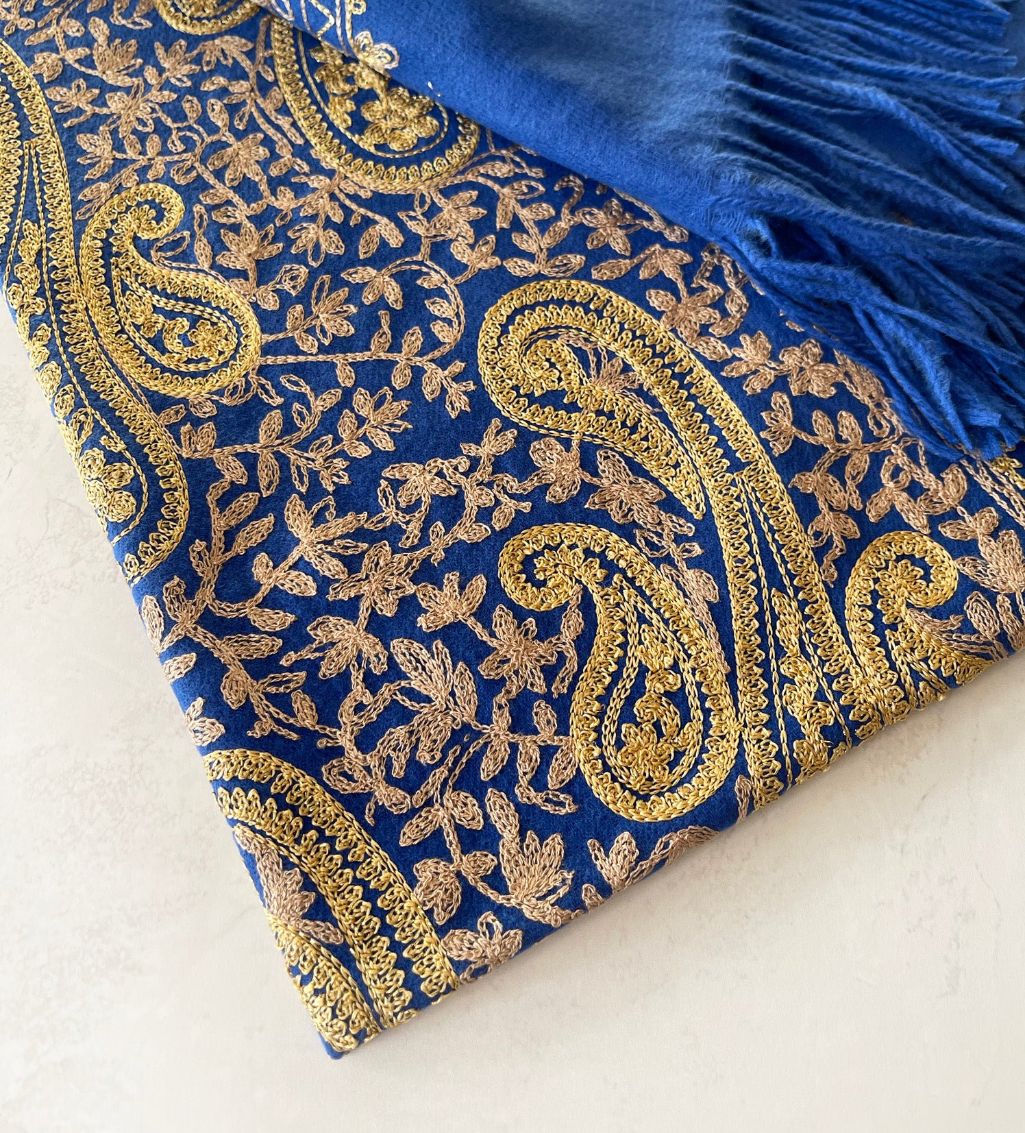 LARGE BLUE PAISLEY CASHMERE COTTON BLEND WINTER SHAWL BLANKET SCARF