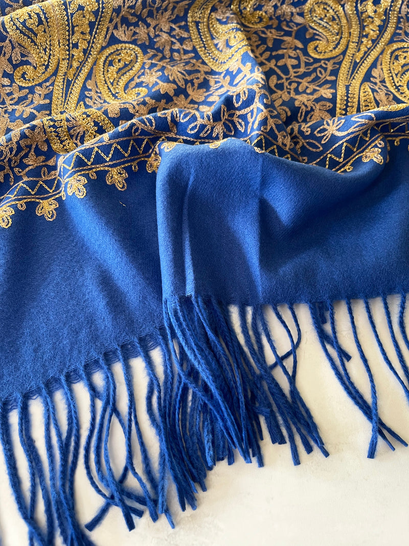 LARGE BLUE PAISLEY CASHMERE COTTON BLEND WINTER SHAWL BLANKET SCARF