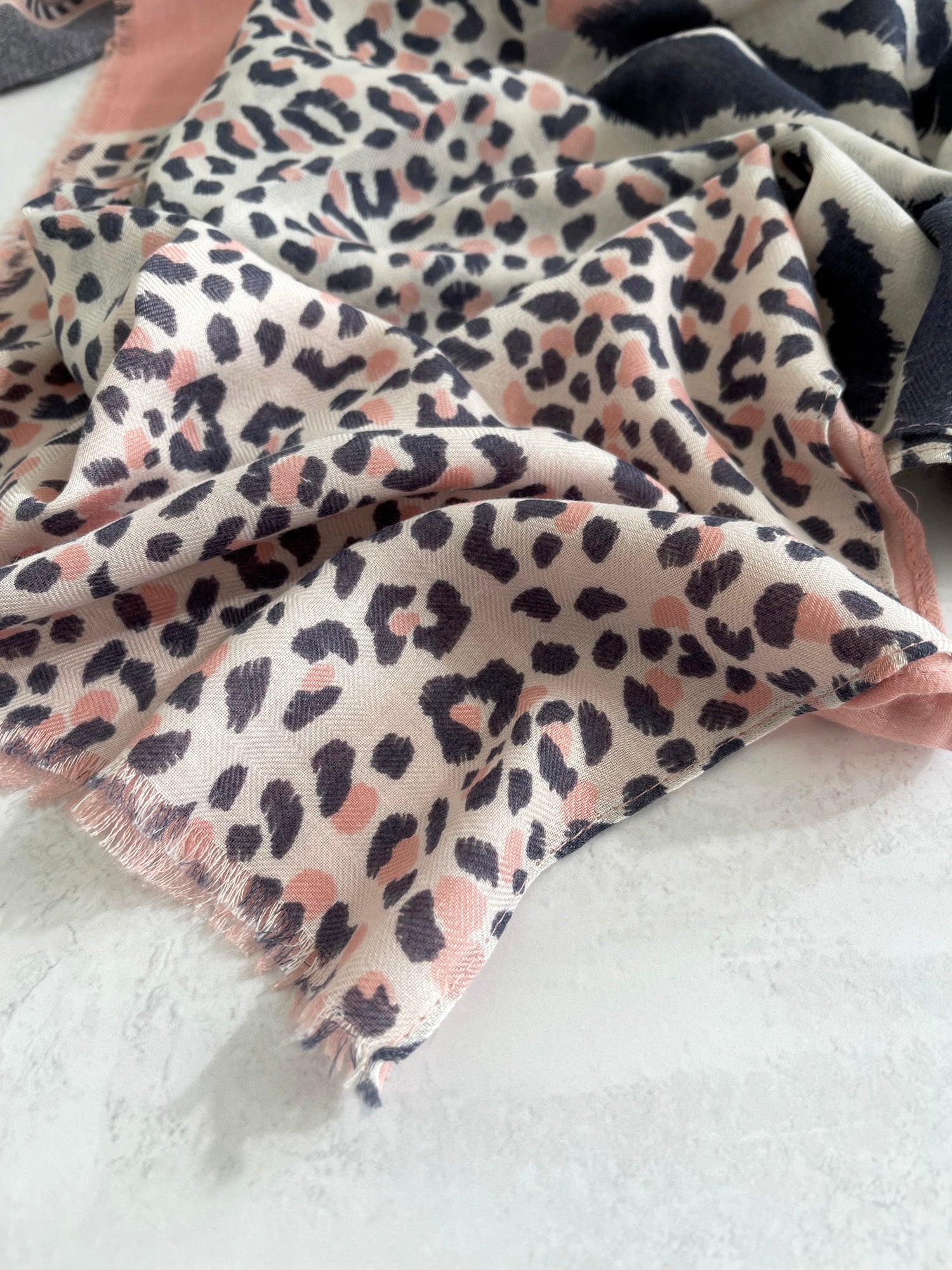 LARGE BLUSH PINK TIGER AND LEOPARD PRINT SHAWL SCARF