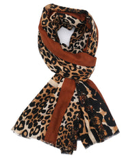 Brown Snakeskin and Leopard Print Scarf