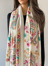 LARGE CREAM COLOURFUL PAISLEY CASHMERE COTTON BLEND WINTER SHAWL BLANKET SCARF