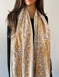 LARGE CREAM PAISLEY CASHMERE COTTON BLEND WINTER SHAWL BLANKET SCARF