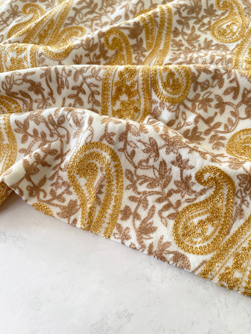 LARGE CREAM PAISLEY CASHMERE COTTON BLEND WINTER SHAWL BLANKET SCARF