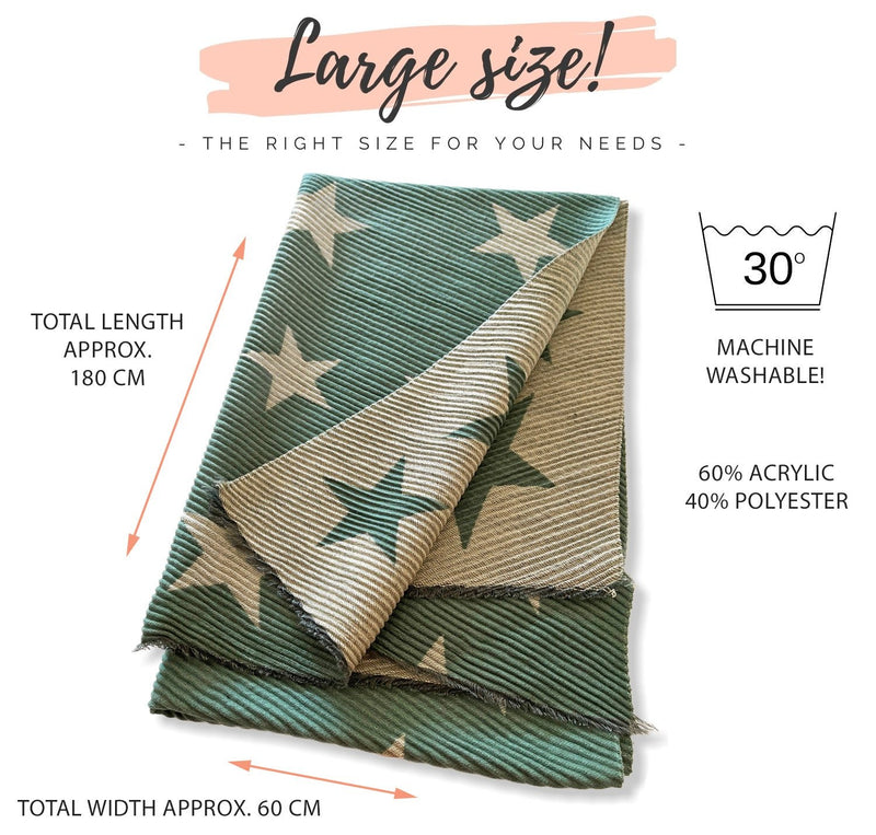 LARGE DUCK EGG GREEN STAR THICK REVERSIBLE WINTER SHAWL BLANKET SCARF