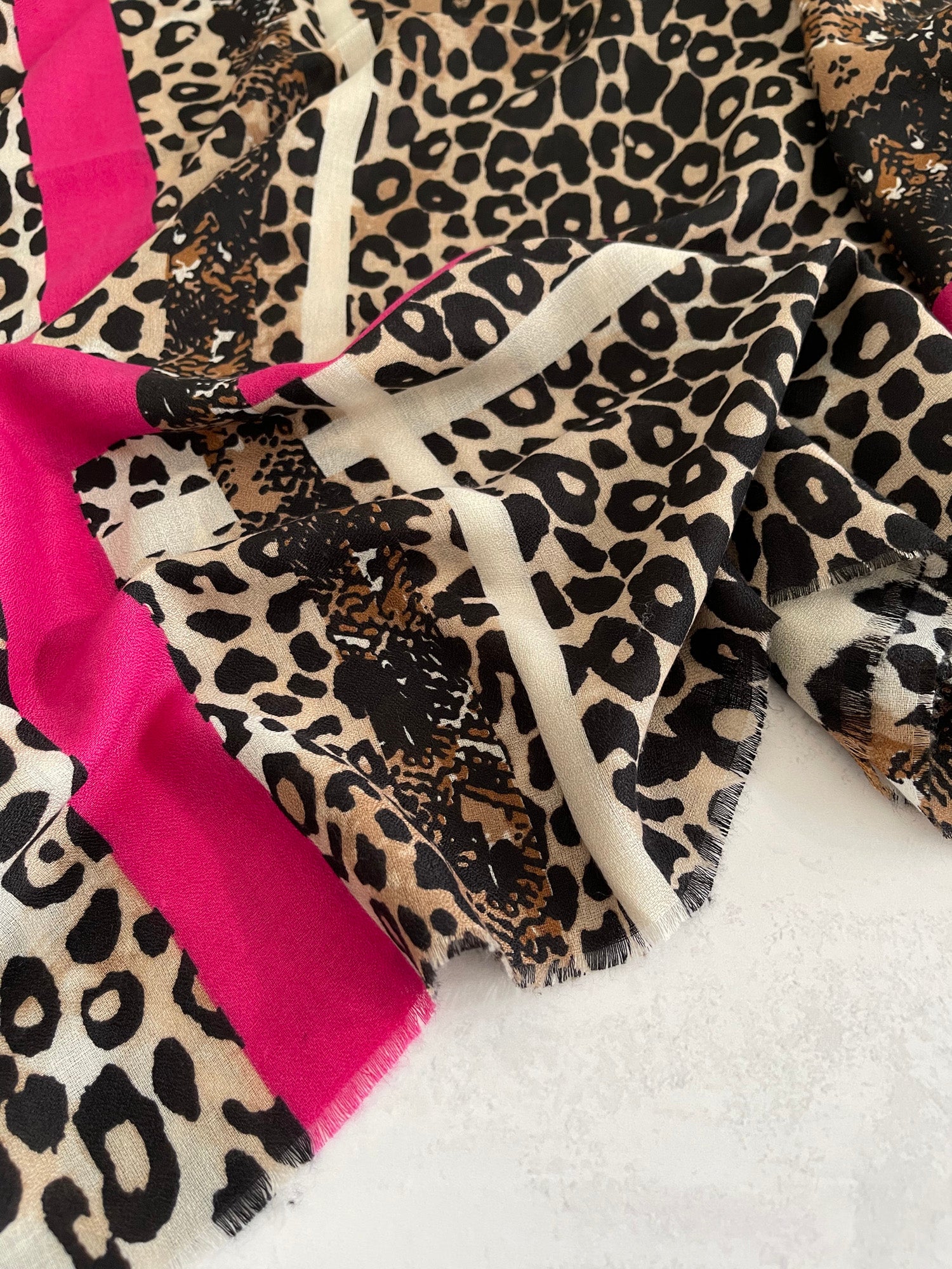 Fuchsia Pink Snakeskin and Leopard Print Scarf