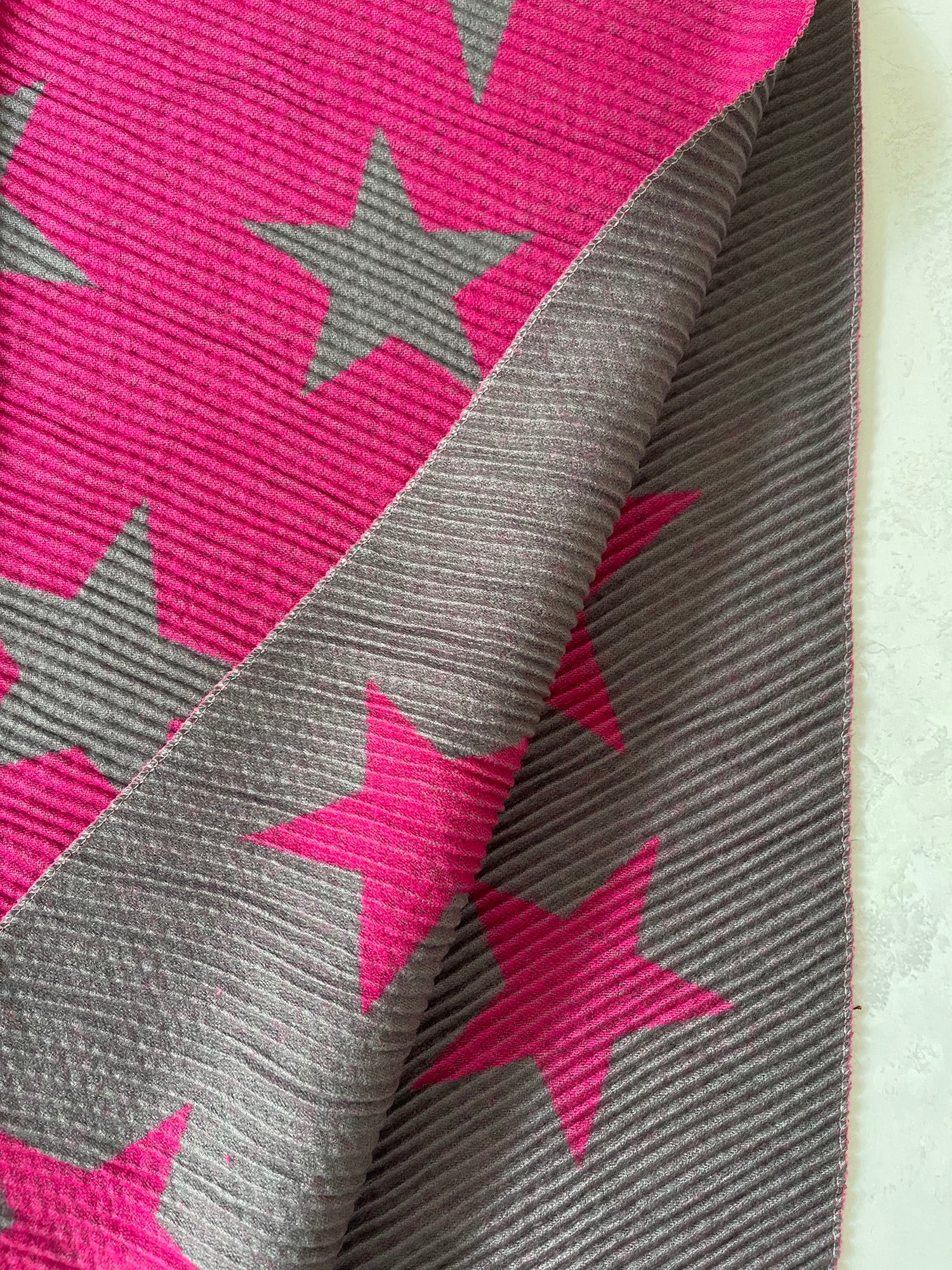 LARGE FUCHSIA PINK STAR THICK REVERSIBLE WINTER SHAWL BLANKET SCARF