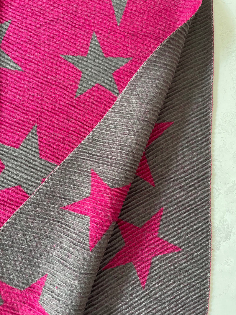 LARGE FUCHSIA PINK STAR THICK REVERSIBLE WINTER SHAWL BLANKET SCARF