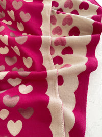 LARGE FUCHSIA PINK HEART PRINT REVERSIBLE CASHMERE WINTER SHAWL BLANKET SCARF