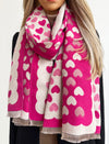 LARGE FUCHSIA PINK HEART PRINT REVERSIBLE CASHMERE WINTER SHAWL BLANKET SCARF