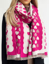 LARGE FUCHSIA PINK HEART PRINT REVERSIBLE CASHMERE WINTER SHAWL BLANKET SCARF