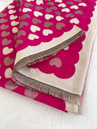 LARGE FUCHSIA PINK HEART PRINT REVERSIBLE CASHMERE WINTER SHAWL BLANKET SCARF