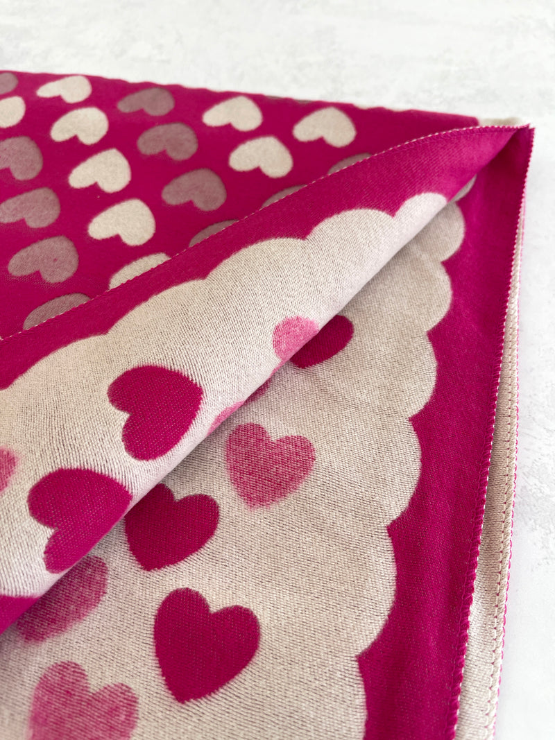 LARGE FUCHSIA PINK HEART PRINT REVERSIBLE CASHMERE WINTER SHAWL BLANKET SCARF
