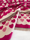 LARGE FUCHSIA PINK HEART PRINT REVERSIBLE CASHMERE WINTER SHAWL BLANKET SCARF