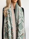 LARGE GREEN RETRO PRINT REVERSIBLE WOOL WINTER SHAWL BLANKET SCARF