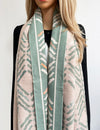 LARGE GREEN RETRO PRINT REVERSIBLE WOOL WINTER SHAWL BLANKET SCARF