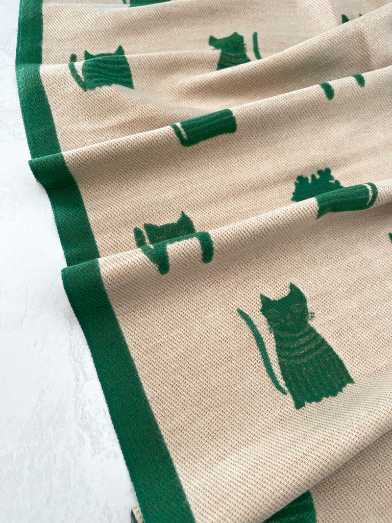 LARGE GREEN CAT THICK REVERSIBLE WINTER SHAWL BLANKET SCARF