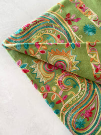 LARGE GREEN COLOURFUL PAISLEY CASHMERE COTTON BLEND WINTER SHAWL BLANKET SCARF