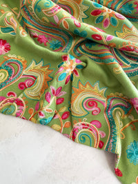 LARGE GREEN COLOURFUL PAISLEY CASHMERE COTTON BLEND WINTER SHAWL BLANKET SCARF