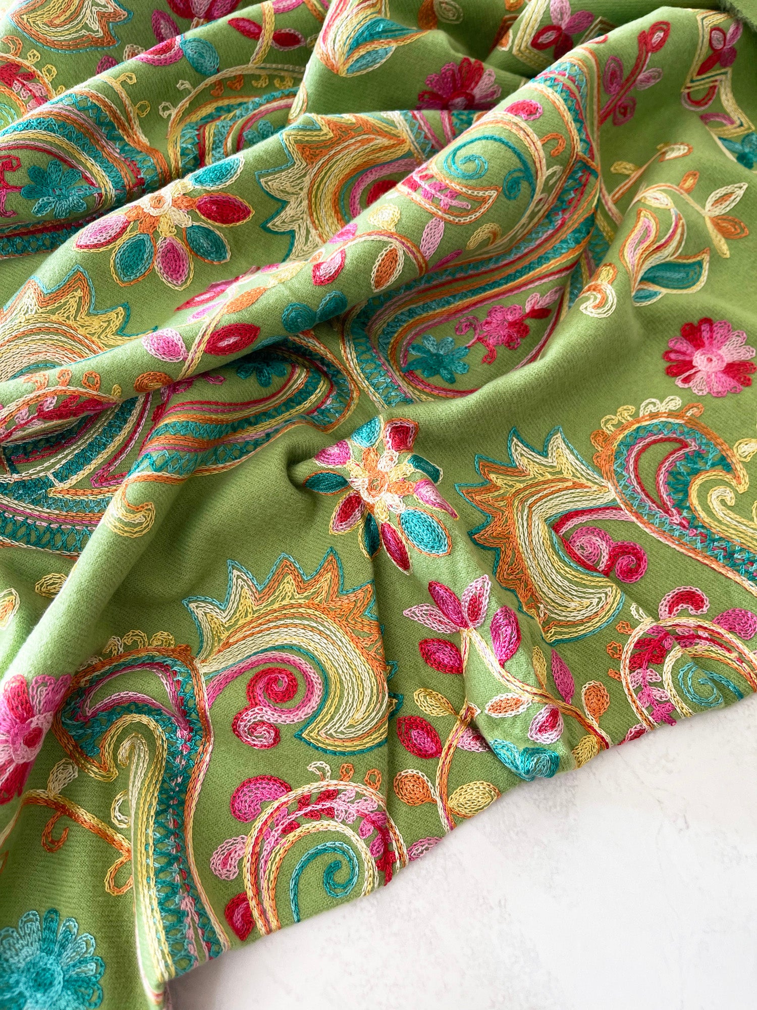 LARGE GREEN COLOURFUL PAISLEY CASHMERE COTTON BLEND WINTER SHAWL BLANKET SCARF