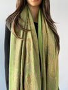 LARGE GREEN PAISLEY CASHMERE COTTON BLEND WINTER SHAWL BLANKET SCARF