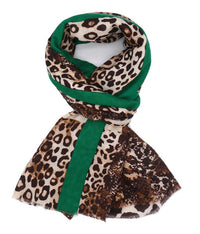 LARGE GREEN SNAKESKIN AND LEOPARD PRINT SCARF