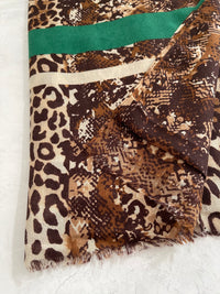 LARGE GREEN SNAKESKIN AND LEOPARD PRINT SCARF