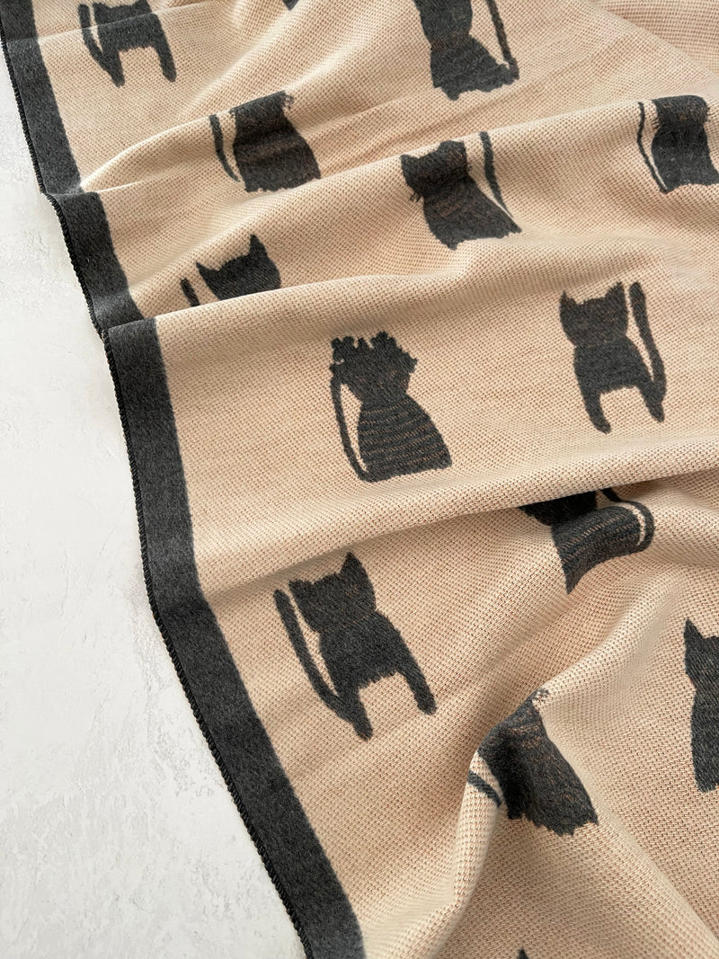 LARGE GREY CAT THICK REVERSIBLE WINTER SHAWL BLANKET SCARF