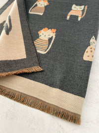 LARGE GREY CAT THICK REVERSIBLE WINTER SHAWL BLANKET SCARF