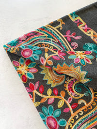 LARGE GREY COLOURFUL PAISLEY CASHMERE COTTON BLEND WINTER SHAWL BLANKET SCARF