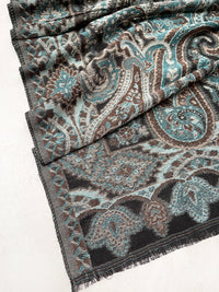 LARGE HAZED BLACK MULTI COLOUR PAISLEY PASHMINA SHAWL SCARF WRAP