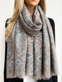 LARGE HAZED GREY MULTI COLOUR PAISLEY PASHMINA SHAWL SCARF WRAP