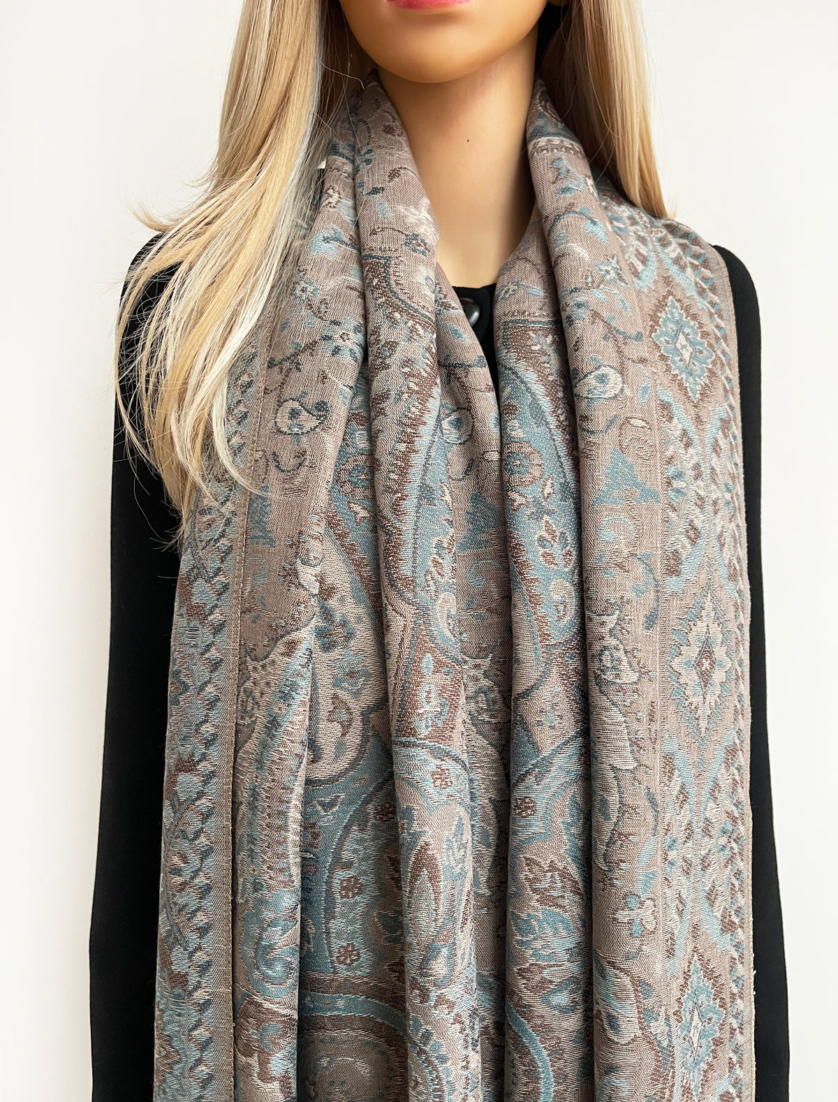 LARGE HAZED GREY MULTI COLOUR PAISLEY PASHMINA SHAWL SCARF WRAP