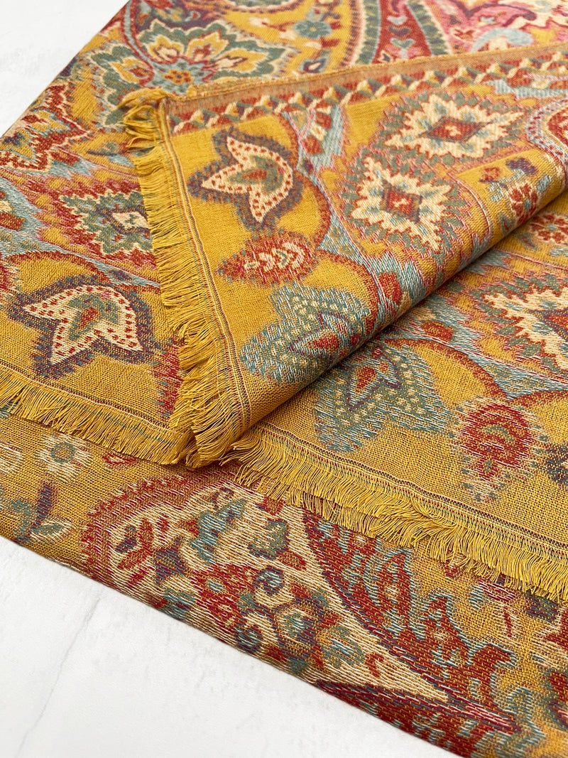 LARGE HAZED YELLOW MULTI COLOUR PAISLEY PASHMINA SHAWL SCARF WRAP