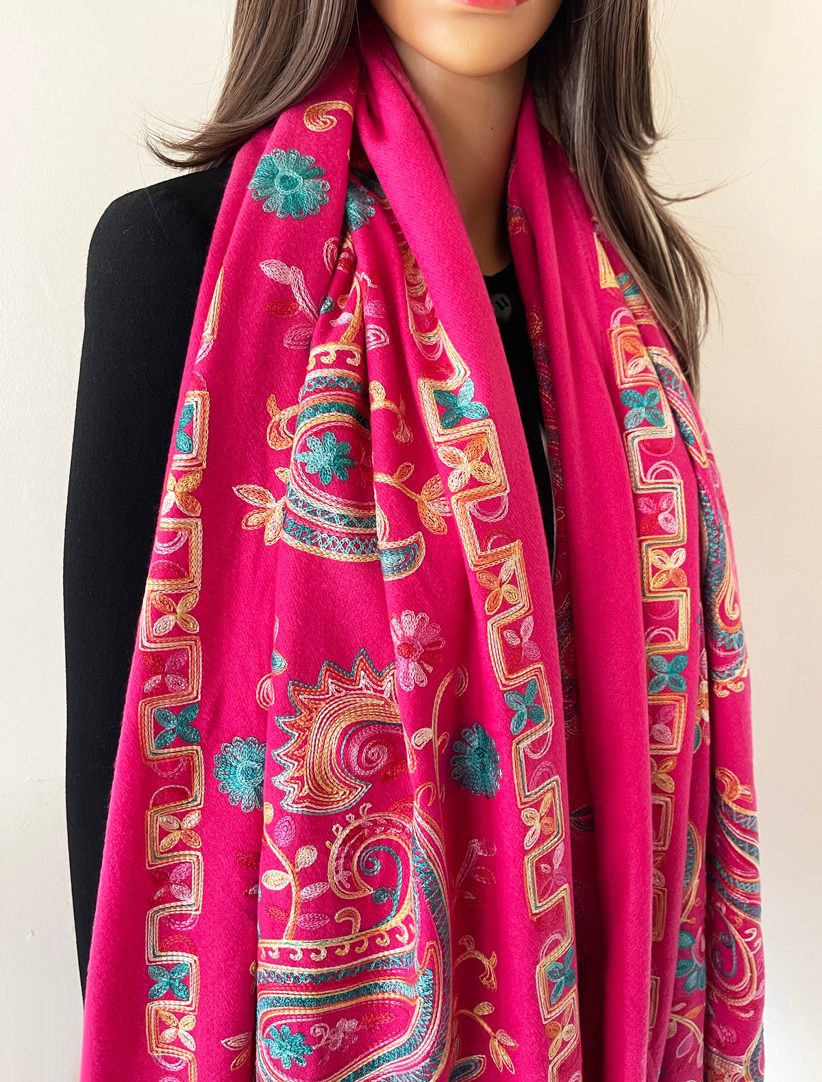 LARGE HOT PINK COLOURFUL PAISLEY CASHMERE COTTON BLEND WINTER SHAWL BLANKET SCARF