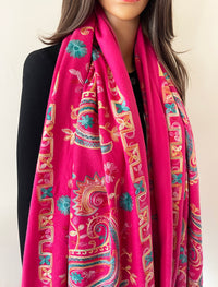 LARGE HOT PINK COLOURFUL PAISLEY CASHMERE COTTON BLEND WINTER SHAWL BLANKET SCARF