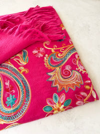 LARGE HOT PINK COLOURFUL PAISLEY CASHMERE COTTON BLEND WINTER SHAWL BLANKET SCARF